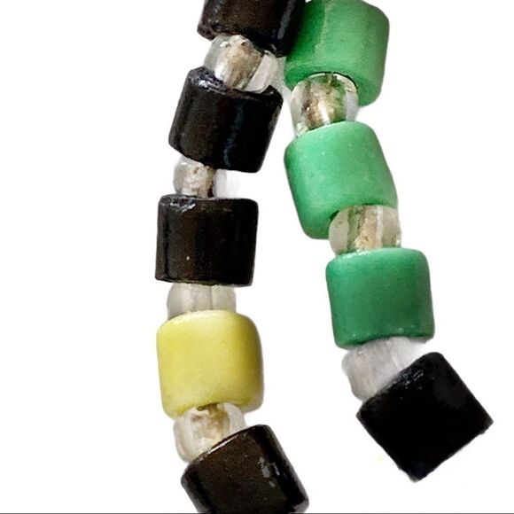 Vintage hand blown glass bead red-green-yellow-black clear  necklace 22”L - Picture 9 of 14